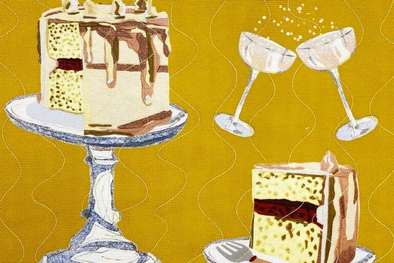 Cake with champagne dessert placemat design