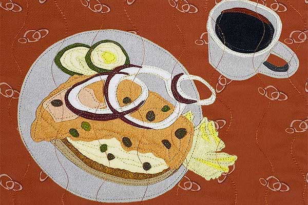 Bold Pieces for Inspired Spaces 5 Breakfast placemat with lox and bagel with coffee design